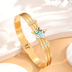 Colorful Eye Round Bracelet, Golden Stainless Steel, Delicate Gift for Daughter