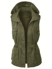 Women's Sleeveless Drawstring Hooded Jacket