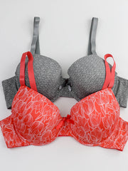 2 Pack Plus Size Bras Set Women's Tulip Print Padded Bras Two Piece Set