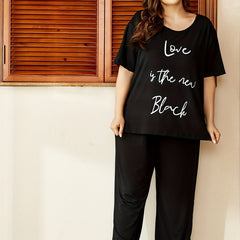 Letter Print Short Sleeve Top & Pants Pajamas Set
