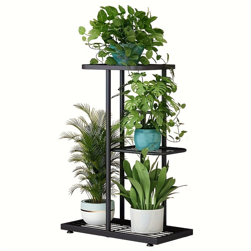 3-Layer Wrought Iron Flower Rack, 4 Pots, Balcony Succulent Plants