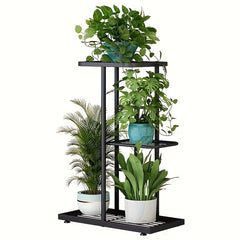 3-Layer Wrought Iron Flower Rack, 4 Pots, Balcony Succulent Plants