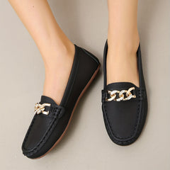 Women's Metallic Chain Loafers Slip On Soft Sole Flat Shoes