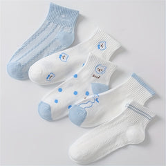 5 Pairs Cartoon Bear Print Socks Women's Crew Short Stockings