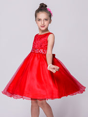 Rhinestone Waistband Sleeveless Formal Dress For Wedding Flower Girl