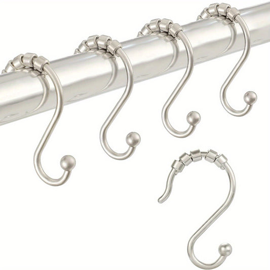 12pcs S-shaped Roller Shower Curtain Hooks Rust-proof Bathroom Accessories