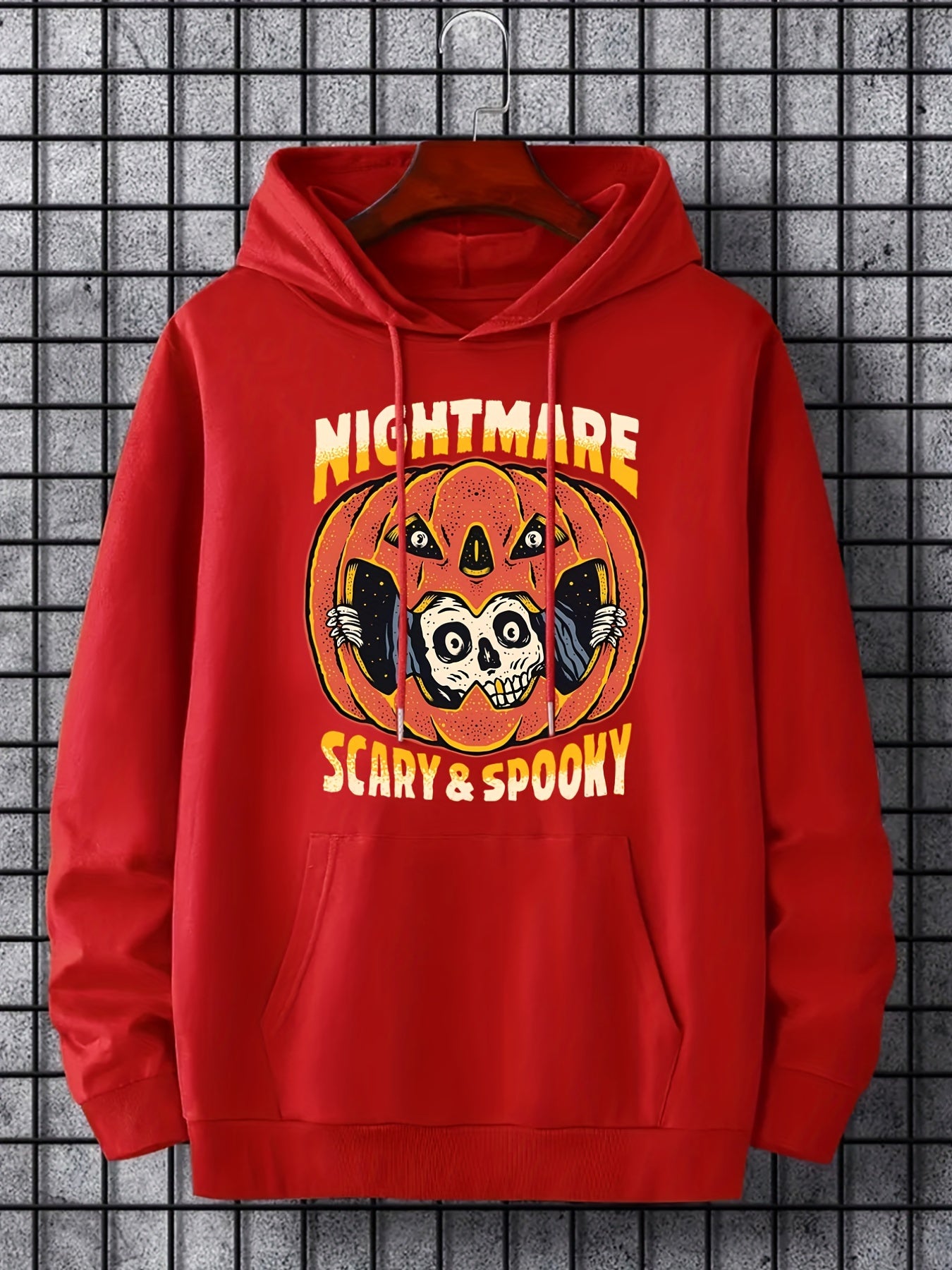 Men's Nightmare Print Hoodie Slightly Stretch Breathable Drawstring Sweatshirt