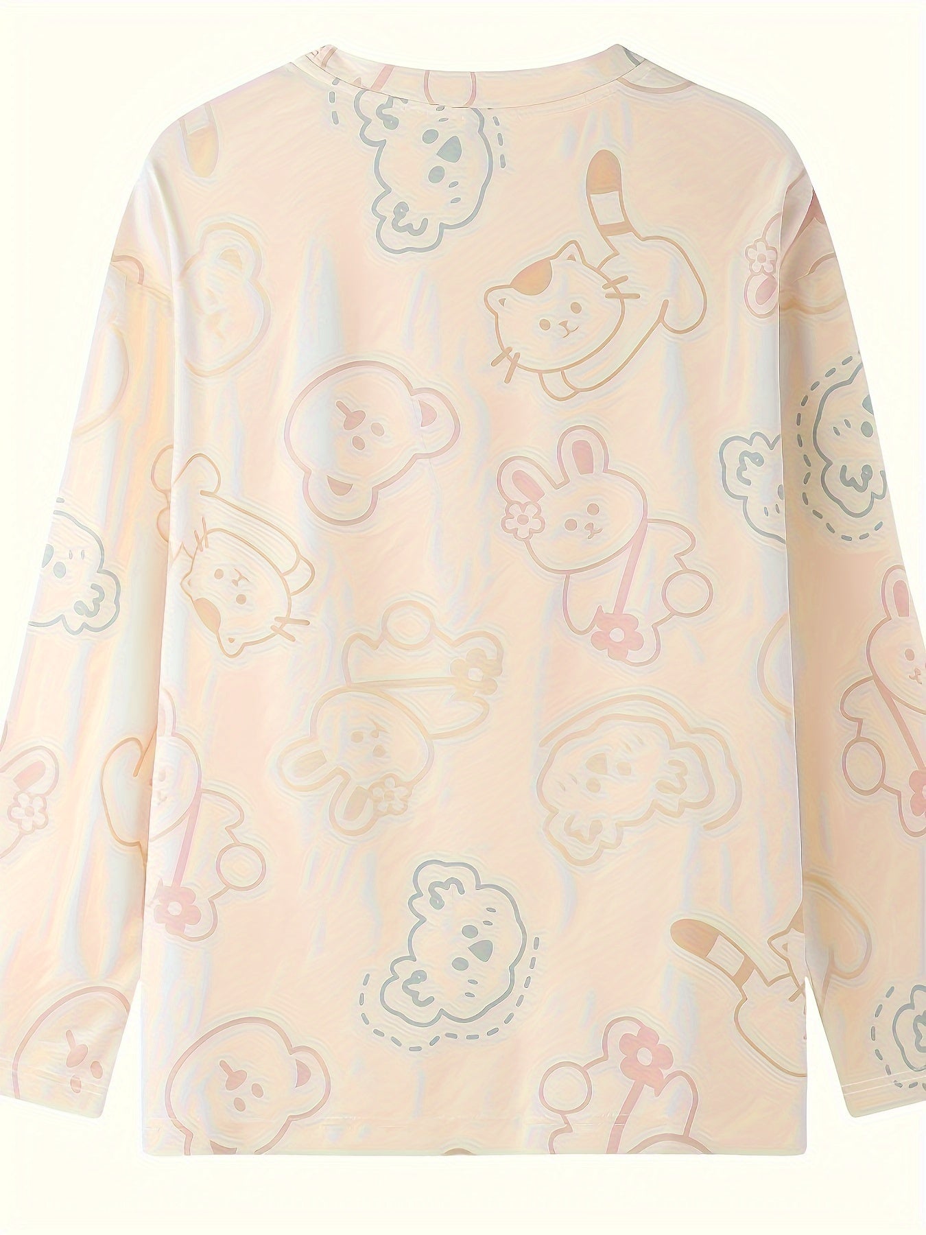 Bear Print Pajama Set Crew Neck Top & Pants Women's Sleepwear