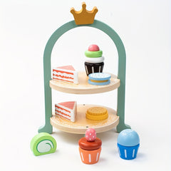 Wooden Ice Cream & Dessert Stand Toy Set for Girls' Kitchen, Tea Time Play Set