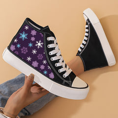 Christmas Snowflake Print High Top Canvas Sneakers