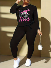 Plus Skull Print Long Sleeve V Neck Top & Leggings Outfit Set