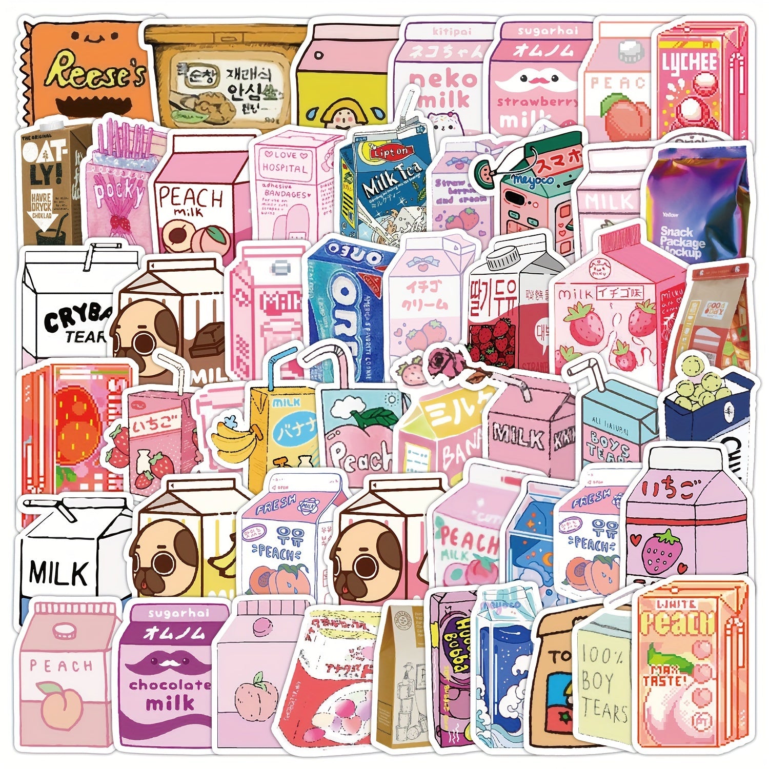 50pcs Pink Beverage Packaging Graffiti Stickers DIY Decor Waterproof Diary Stick