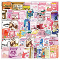 50pcs Pink Beverage Packaging Graffiti Stickers DIY Decor Waterproof Diary Stick
