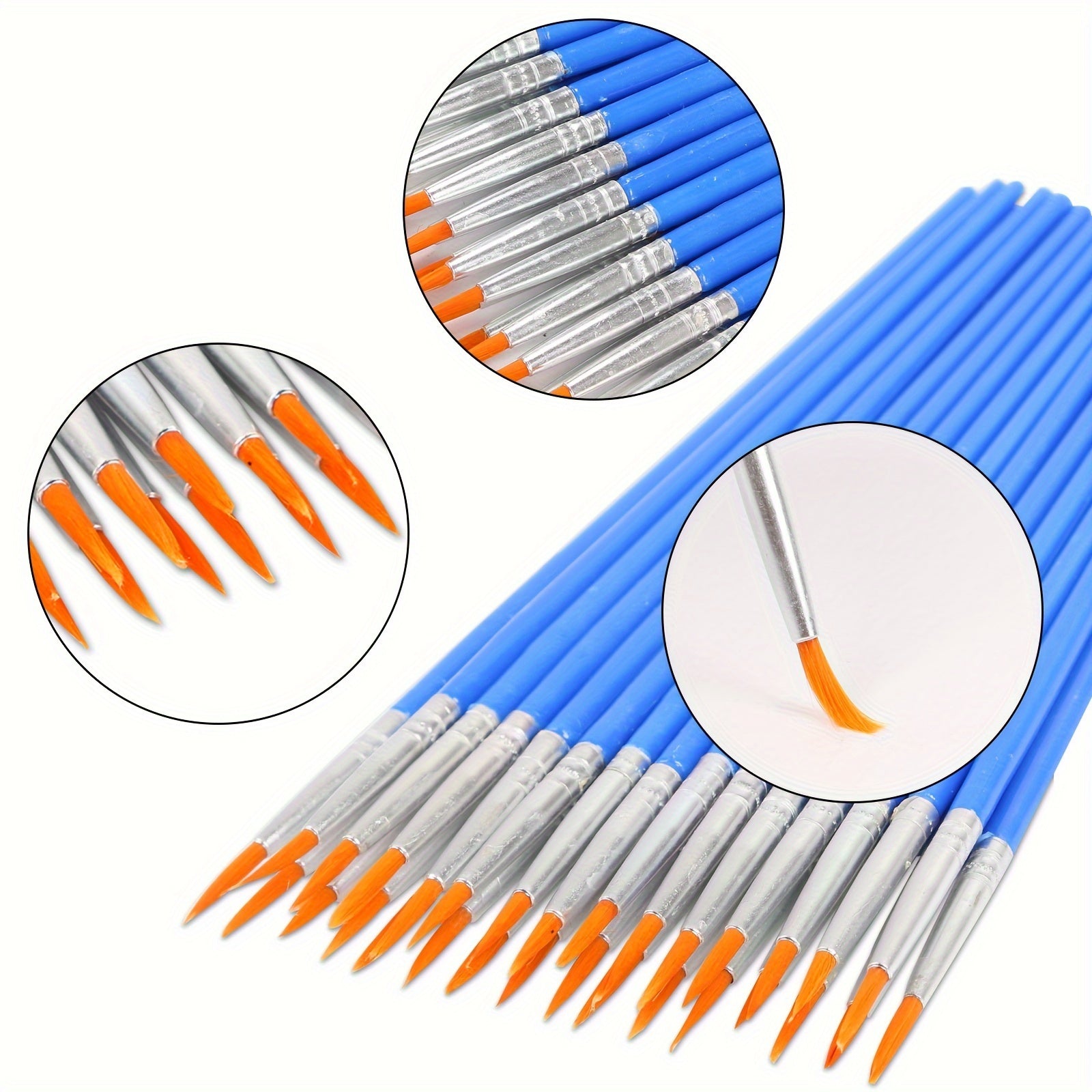 50pcs Nylon Hair Brush Set for Watercolor Acrylic Paint Art Painting
