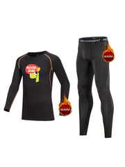 2pcs Kids Compression Fleece Sets Long Sleeve Cartoon Crew Neck Pullover