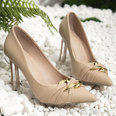 Metal Chain Knot High Heel Pumps Pointed Toe Shoes