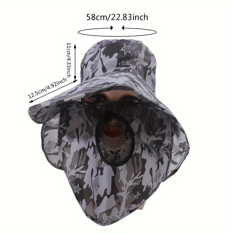 Camouflage Sun Hat with Face Cover for Outdoor Activities