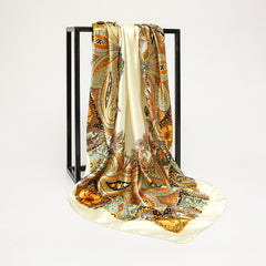 Boho Flower Print Scarf Satin Square Shawl Headscarf Wrap Casual Sunscreen