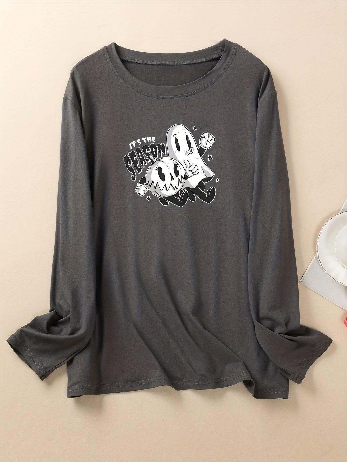 Ghost & Pumpkin Print Plus Size Halloween Lounge Top