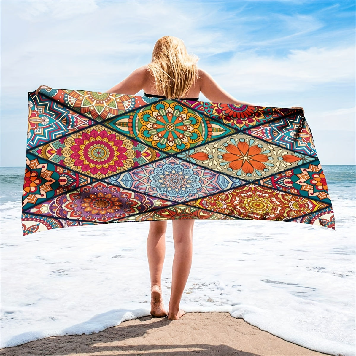 Vintage Flower Print Boho Scarf Block Shawl Large Sunscreen Wraps