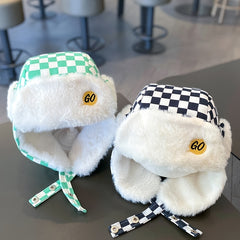 Boys Checkerboard Winter Fleece Ear Protection Hat