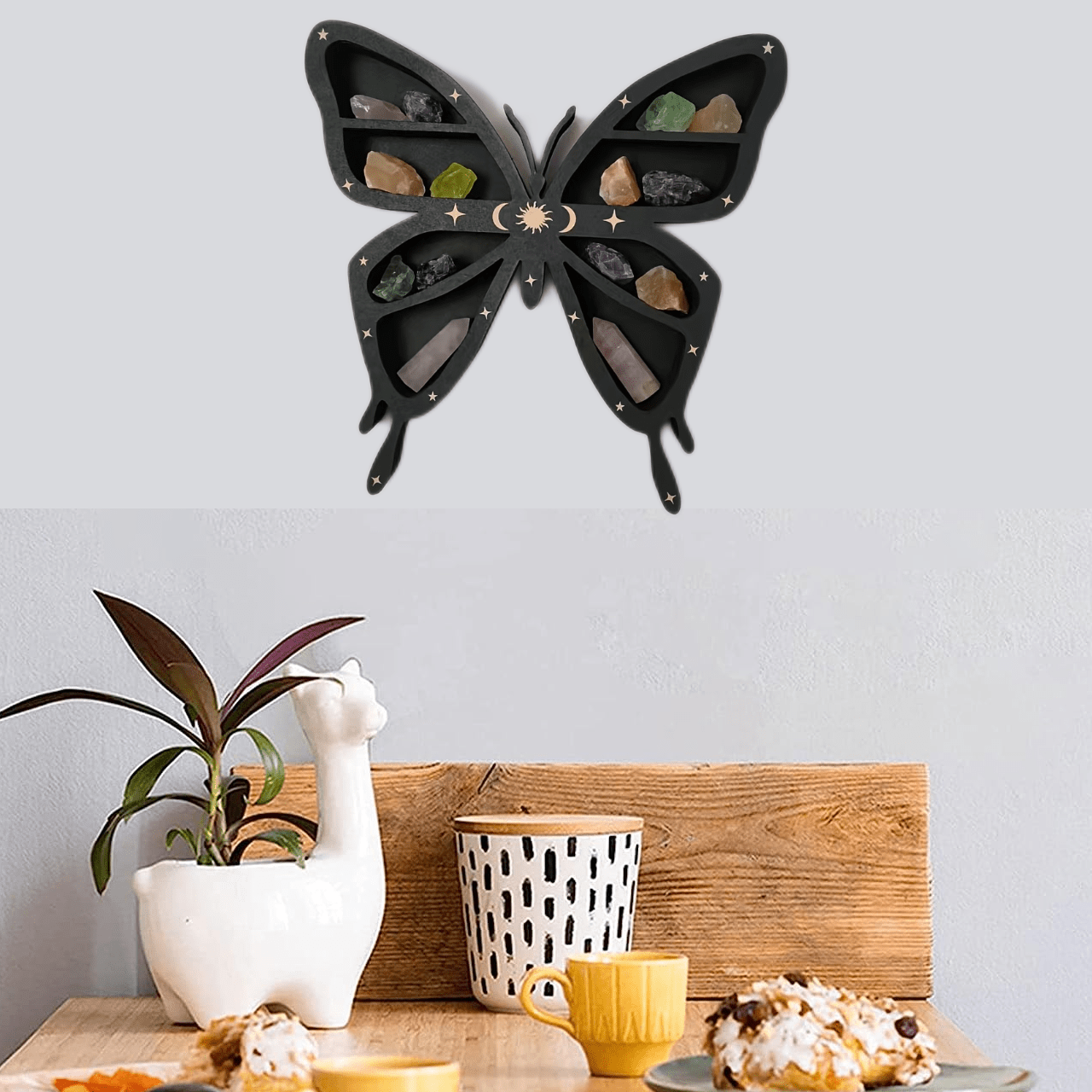 Wooden Butterfly Crystal Holder Wall Mounted Crystal Rack Home Wall Decor Gift