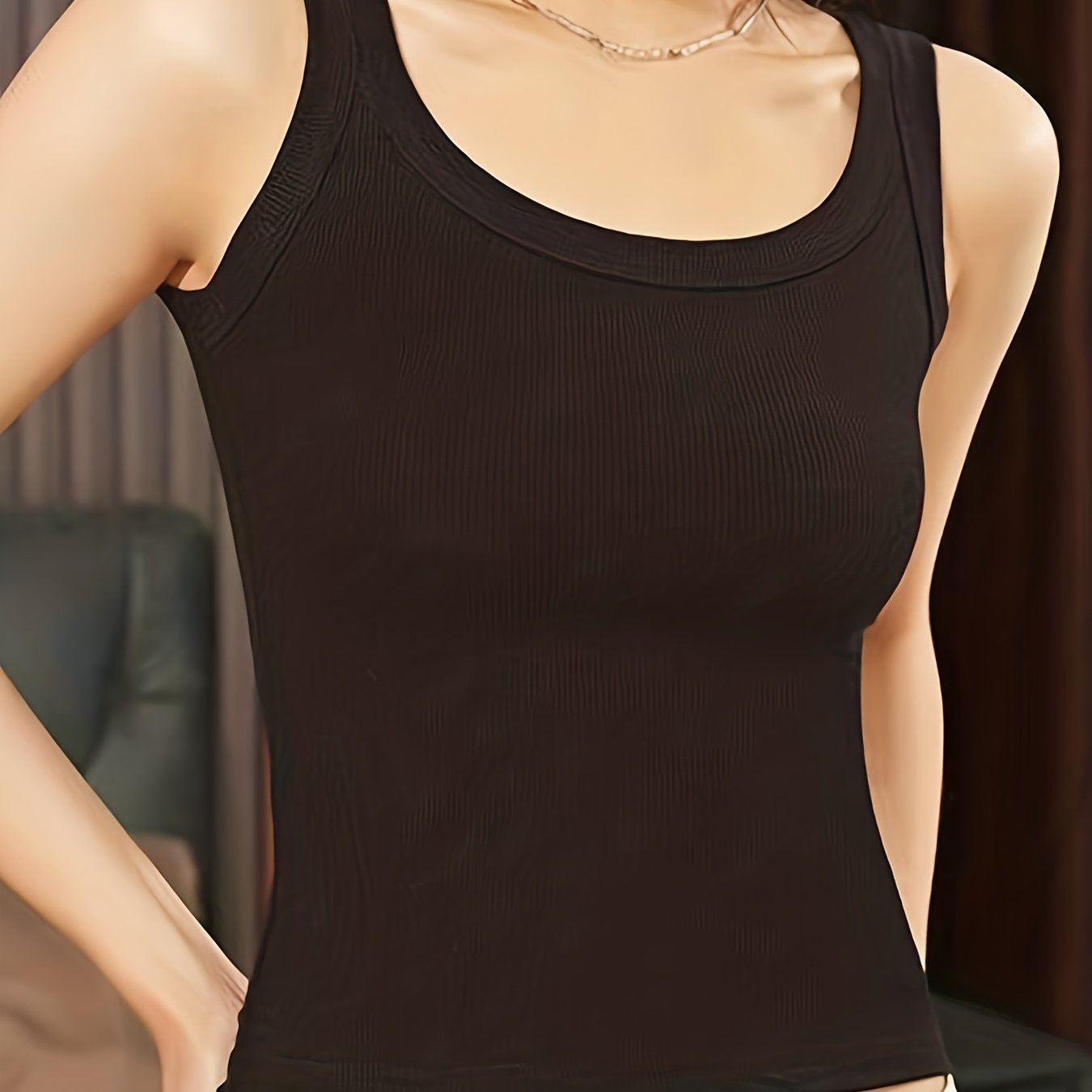 Ribbed Tank Top Sleeveless Crew Neck Women's Lingerie