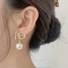 Golden Alloy Simulated Pearl Drop Earrings - Fashionable Gift for Women