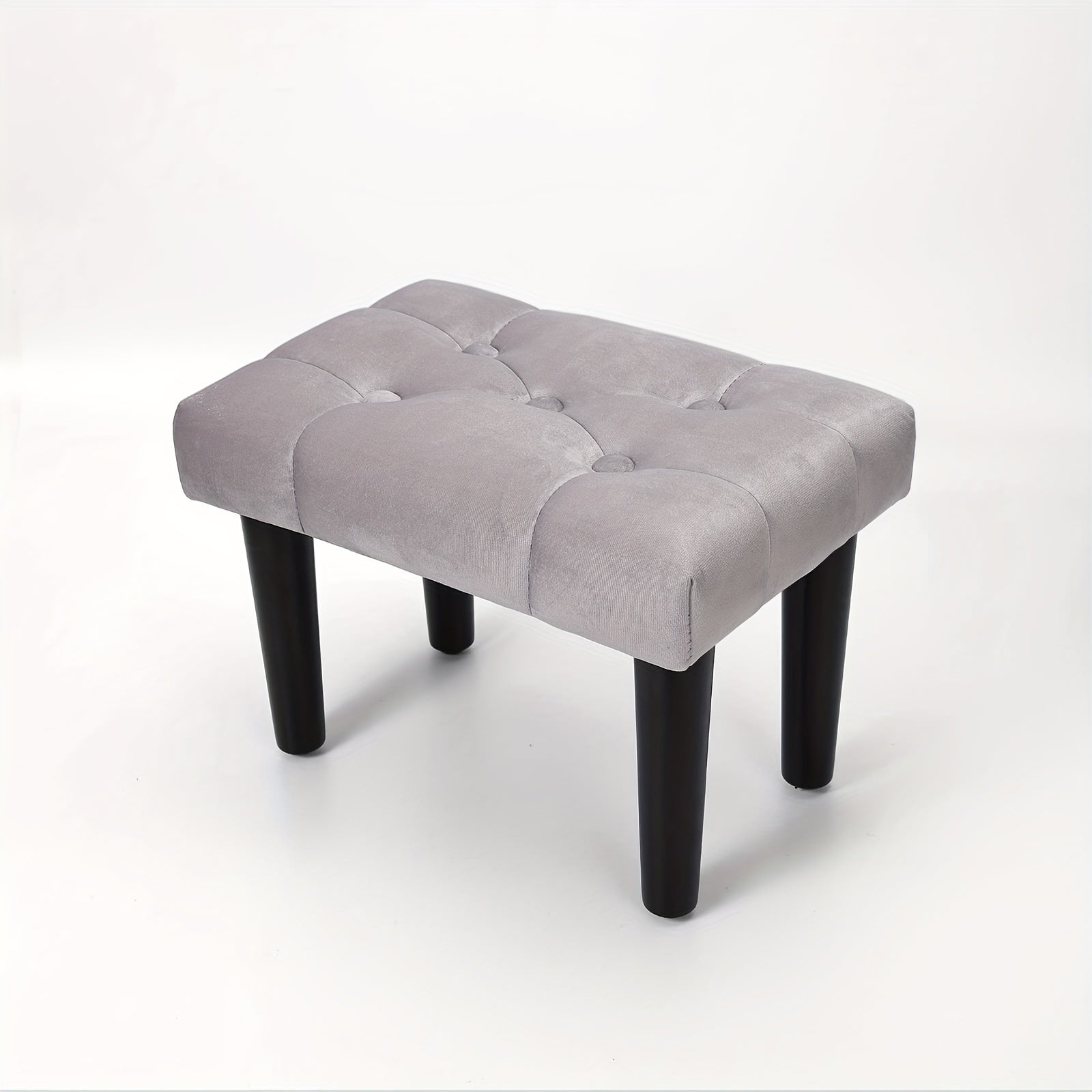 Velvet Small Footstool Ottoman with Wood Legs