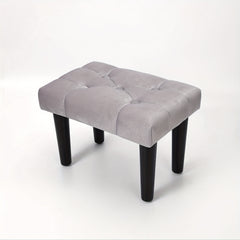 Velvet Small Footstool Ottoman with Wood Legs