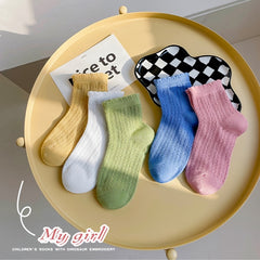 Girls Knit Ruffled Socks Cotton Thin Breathable for Summer, Spring