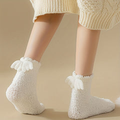 2 Pairs Angle Wings Decor Socks Comfy & Fuzzy Warm Socks Women's Stockings