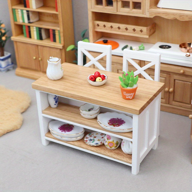 12-Piece Dollhouse Kitchen and Dining Set with Apricot Toy Furniture