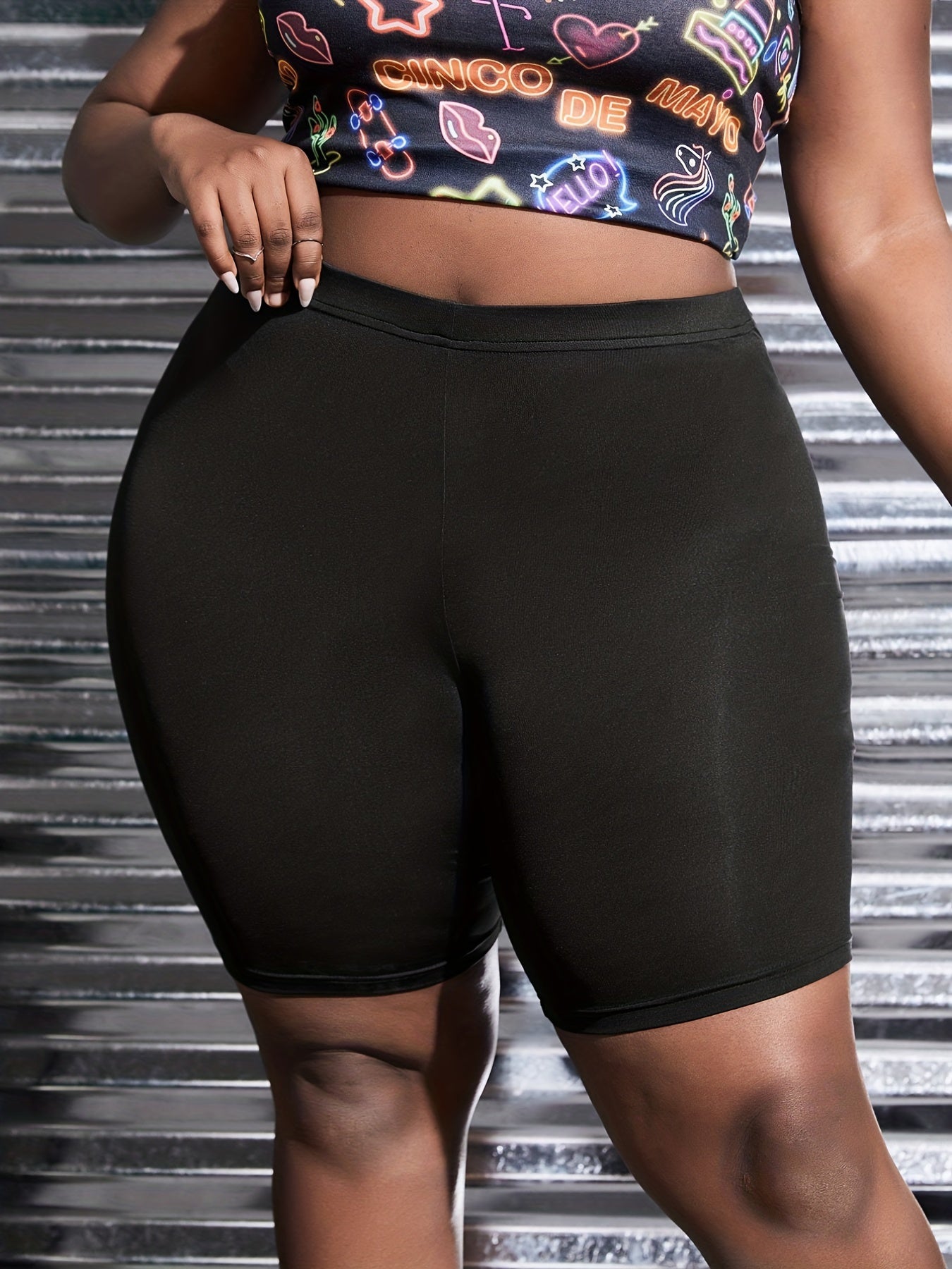 High Rise Skinny Biker Shorts With Pockets