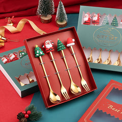 4pcs Santa Claus Christmas Tree Cutlery Set Holiday Dinnerware