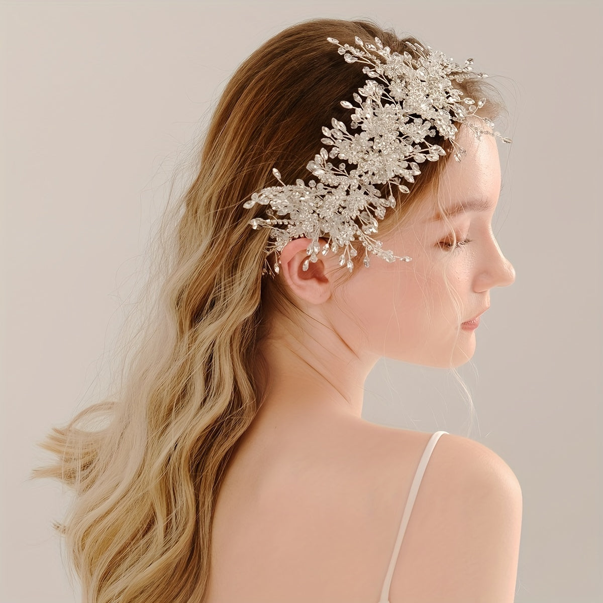 Bridal Rhinestone Flower Headband Set