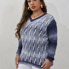 Women's Plus Ribbed Knit V-Neck Sweater Long Sleeve Pullover Jumper