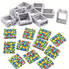 10pcs Window Frame Building Blocks 1x2x2 with Glass Panels