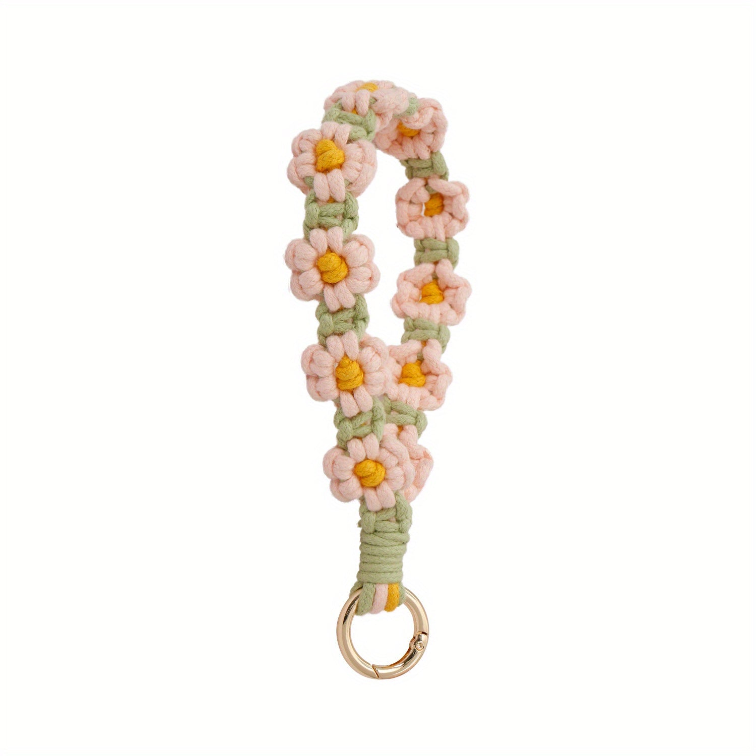 Boho Daisy Keychain for Girls Soft Macrame Wristlet Lanyard for Keys