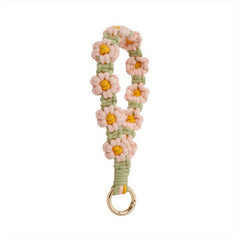 Boho Daisy Keychain for Girls Soft Macrame Wristlet Lanyard for Keys