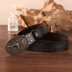 Men's Retro Bull Head Buckle Belt Casual Business Accessory