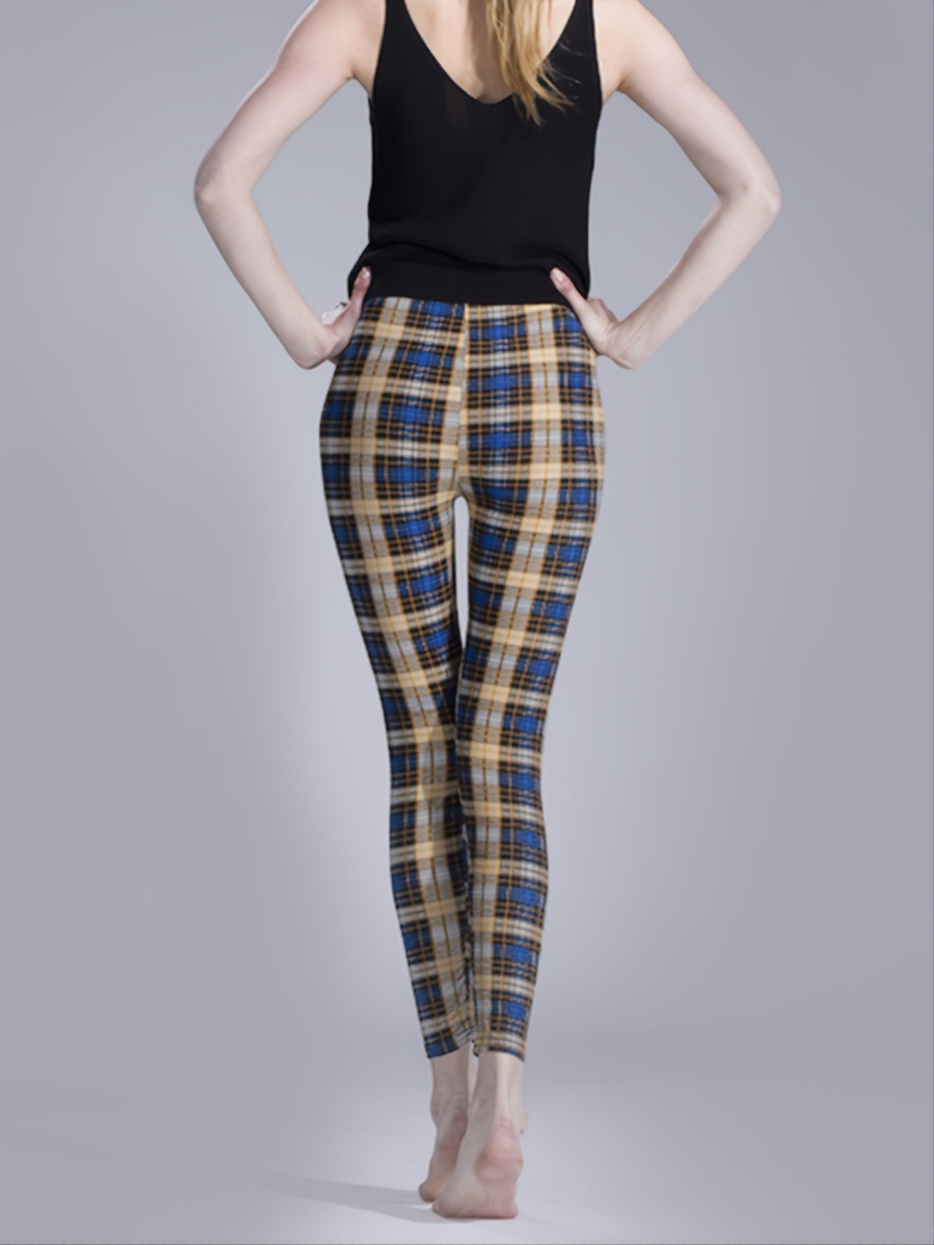 Sexy Plaid Slim Leggings High Waist Elastic Bottoms