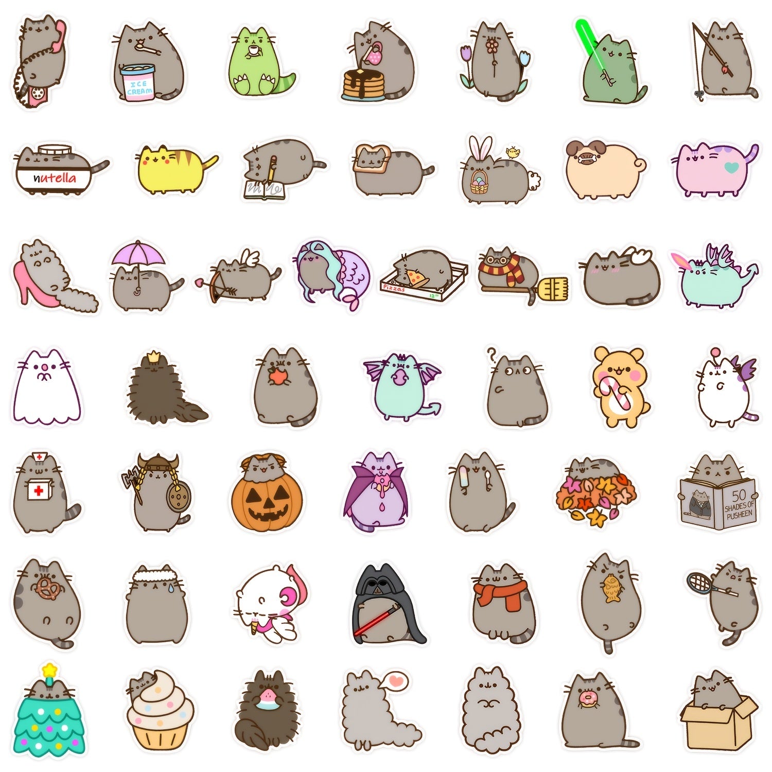 50PCS Kitten Stickers Phone Water Bottles Skateboard Decor Decals