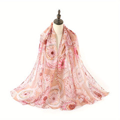 Tie Dye Block Voile Scarf Circle Print Shawl