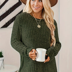 Women's Plus Solid Long Sleeve Round Neck Sweater