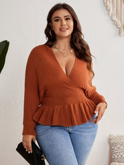 Solid Long Sleeve Ruffle Trim Sweater