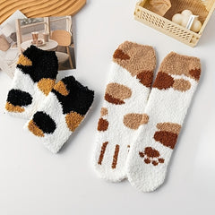 4 Pairs Cat Claw Fuzzy Socks Mid Tube Stockings