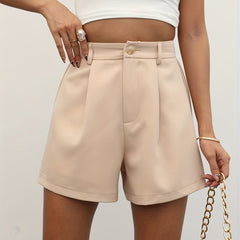 Pleated Button Front Casual Shorts for Women