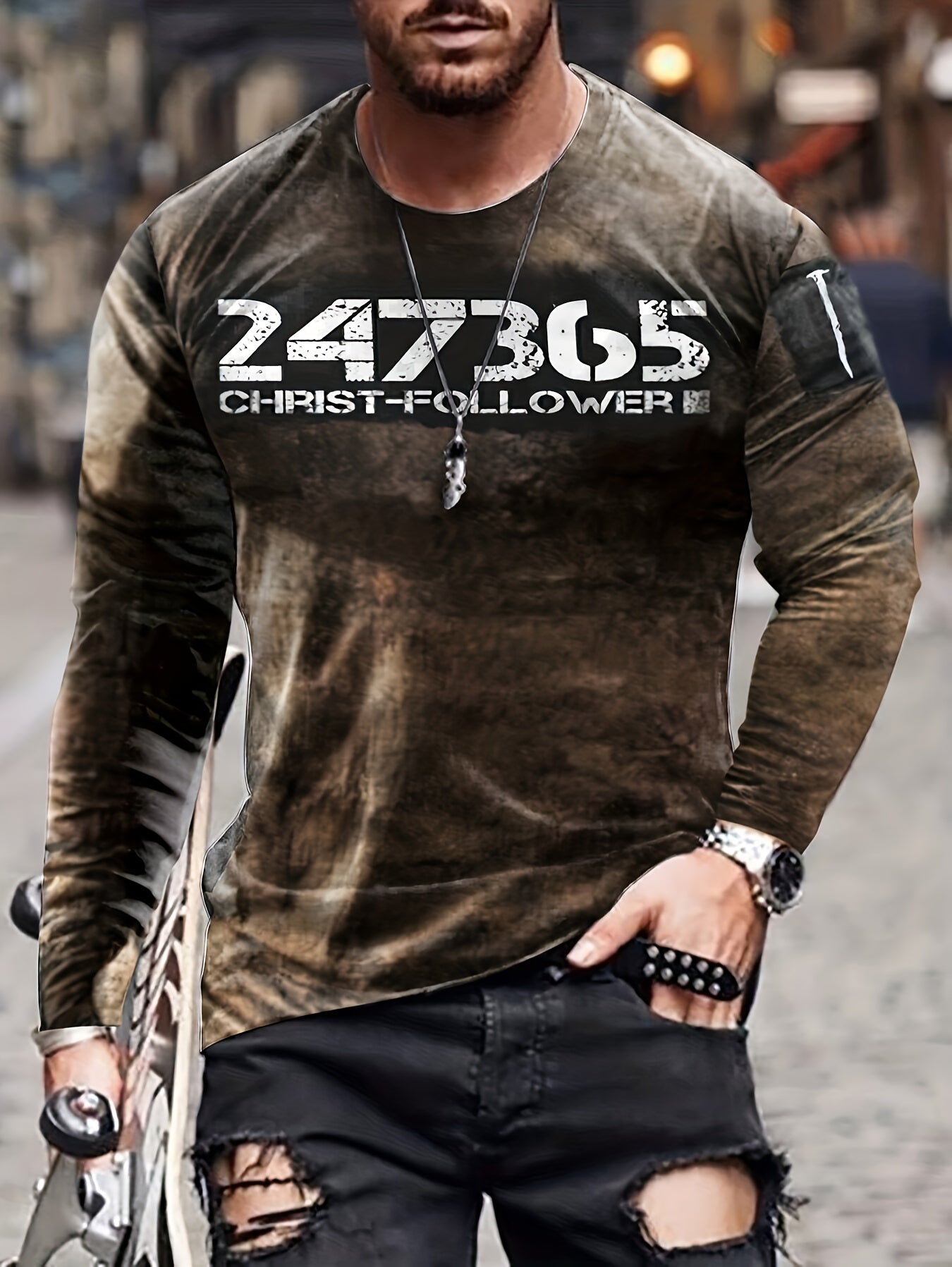 CHRIST FOLLOWER Print Men's Long Sleeve Vintage Novelty T shirt