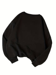 Letter Print Crew Neck Sweatshirt Fall Winter Women's Clothing